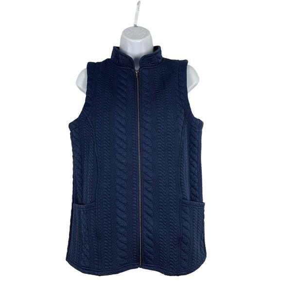 Blair Women's Navy Blue Cable Knit Zip-Up Winter Vest Size Small - Picture 1 of 10